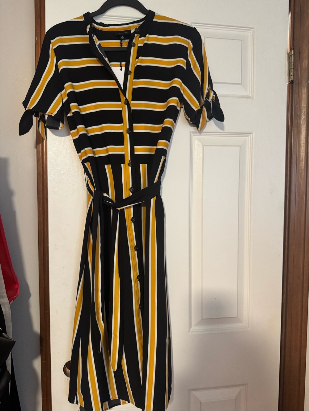 Who What Wear Black & Yellow Striped Button-Front Midi Dress